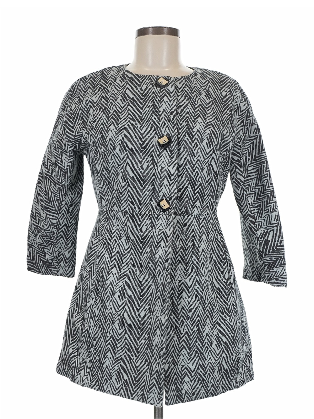 CAbi Black & White Chevron Long Sleeve Coat/Cardigan